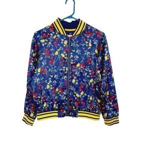 Ob-Sess Girl's Full Zip Floral Print Satin Bomber Jacket Size XL Pre-owned
